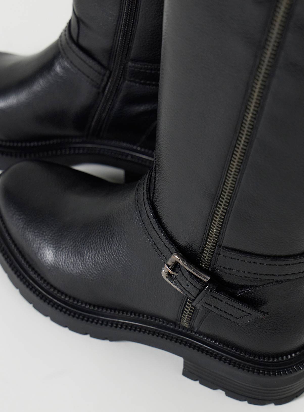 SIMPLY BE Zip Knee High Leather Boots Wide Fit Black 4 - Image 4