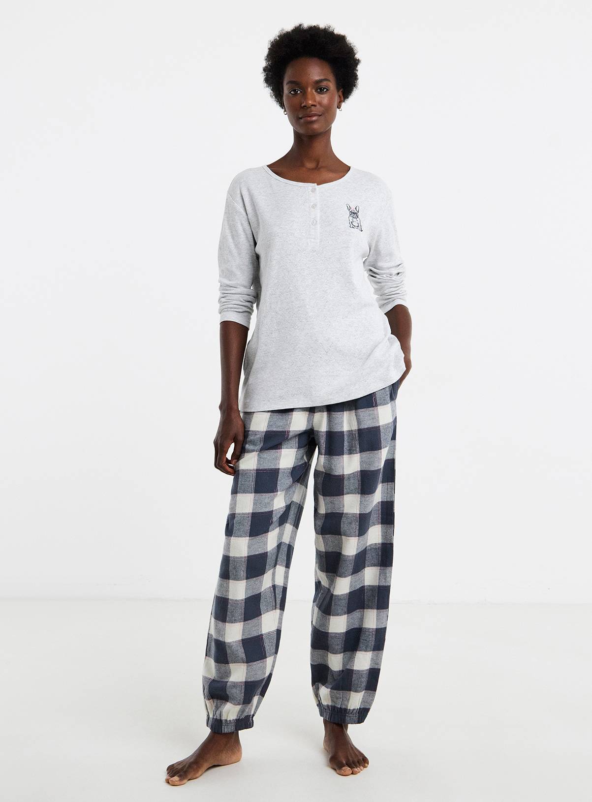 SIMPLY BE Pretty Secrets Henley Check Pyjama 24 - Image 1