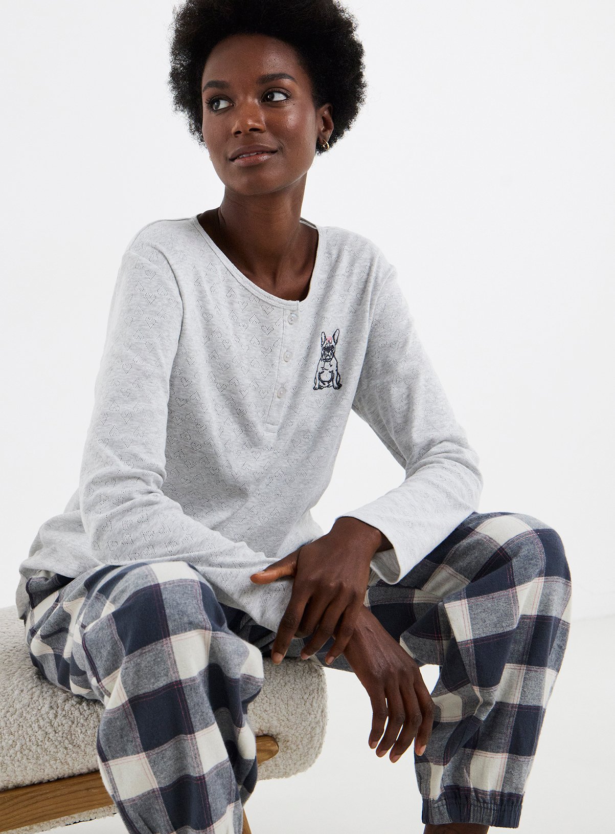 SIMPLY BE Pretty Secrets Henley Check Pyjama 24 - Image 4 thumbnail