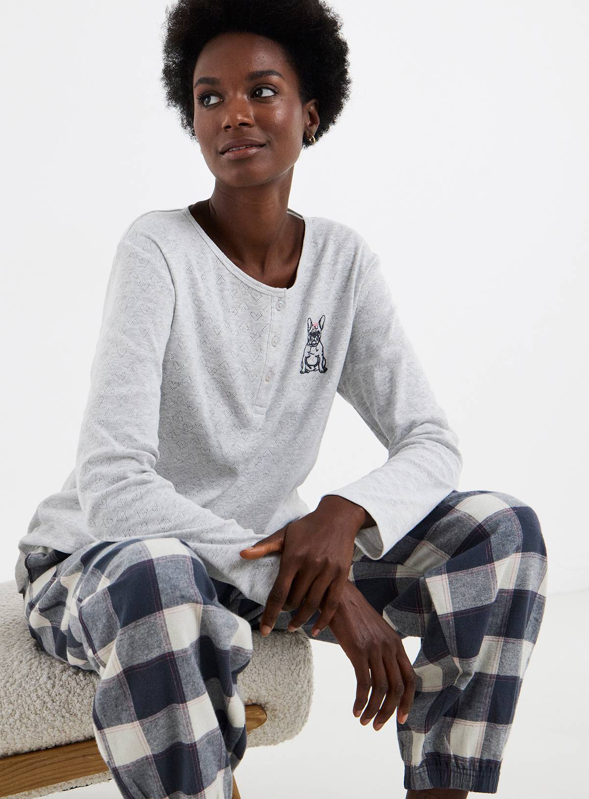SIMPLY BE Pretty Secrets Henley Check Pyjama 24 - Image 4