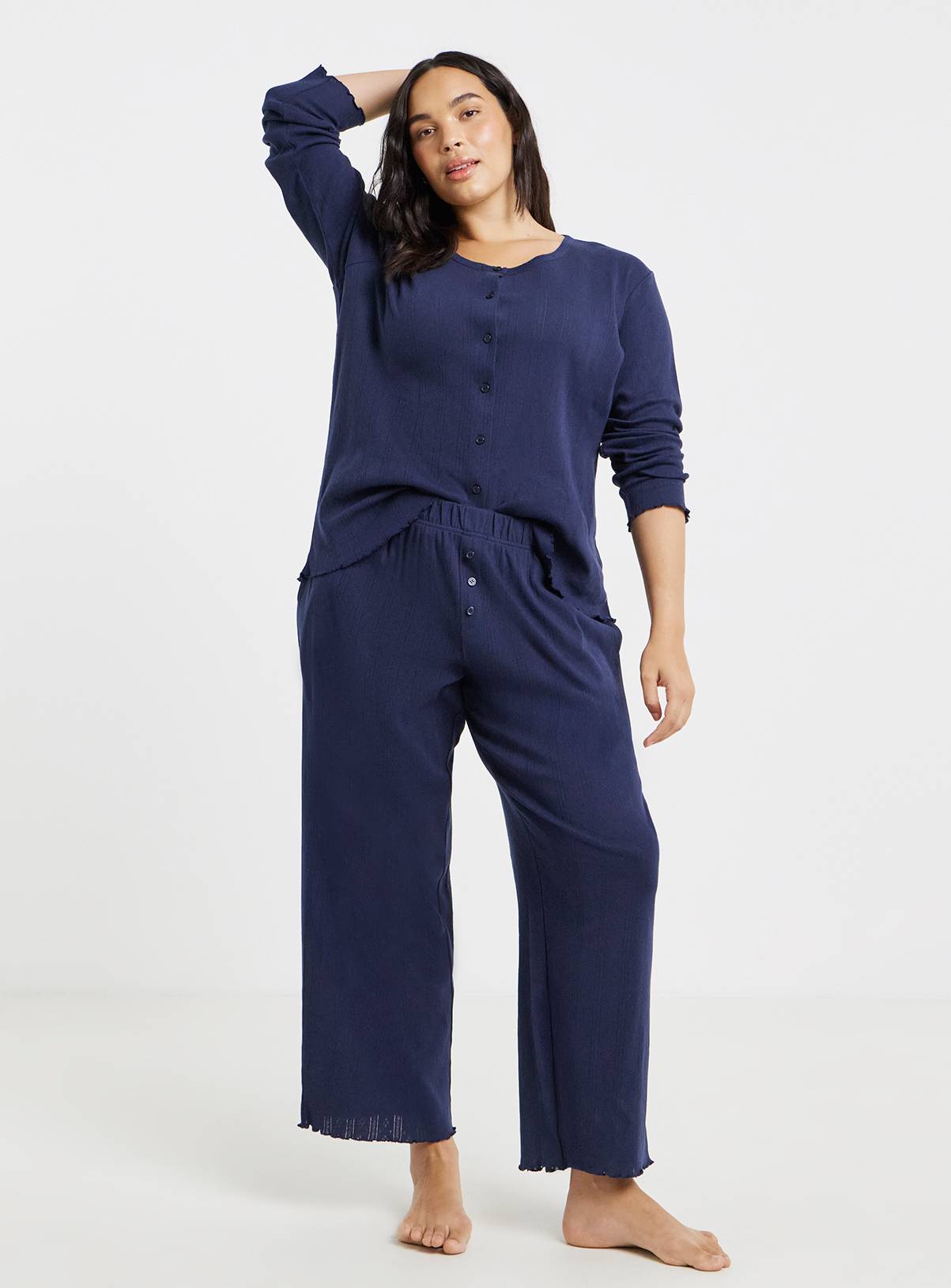 SIMPLY BE Pretty Secrets Pointelle Rib Pyjama Set 20-22 - Image 1