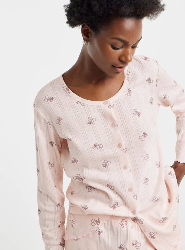 SIMPLY BE Pretty Secrets Bow Pointelle Rib Pyjama Set 8-10
