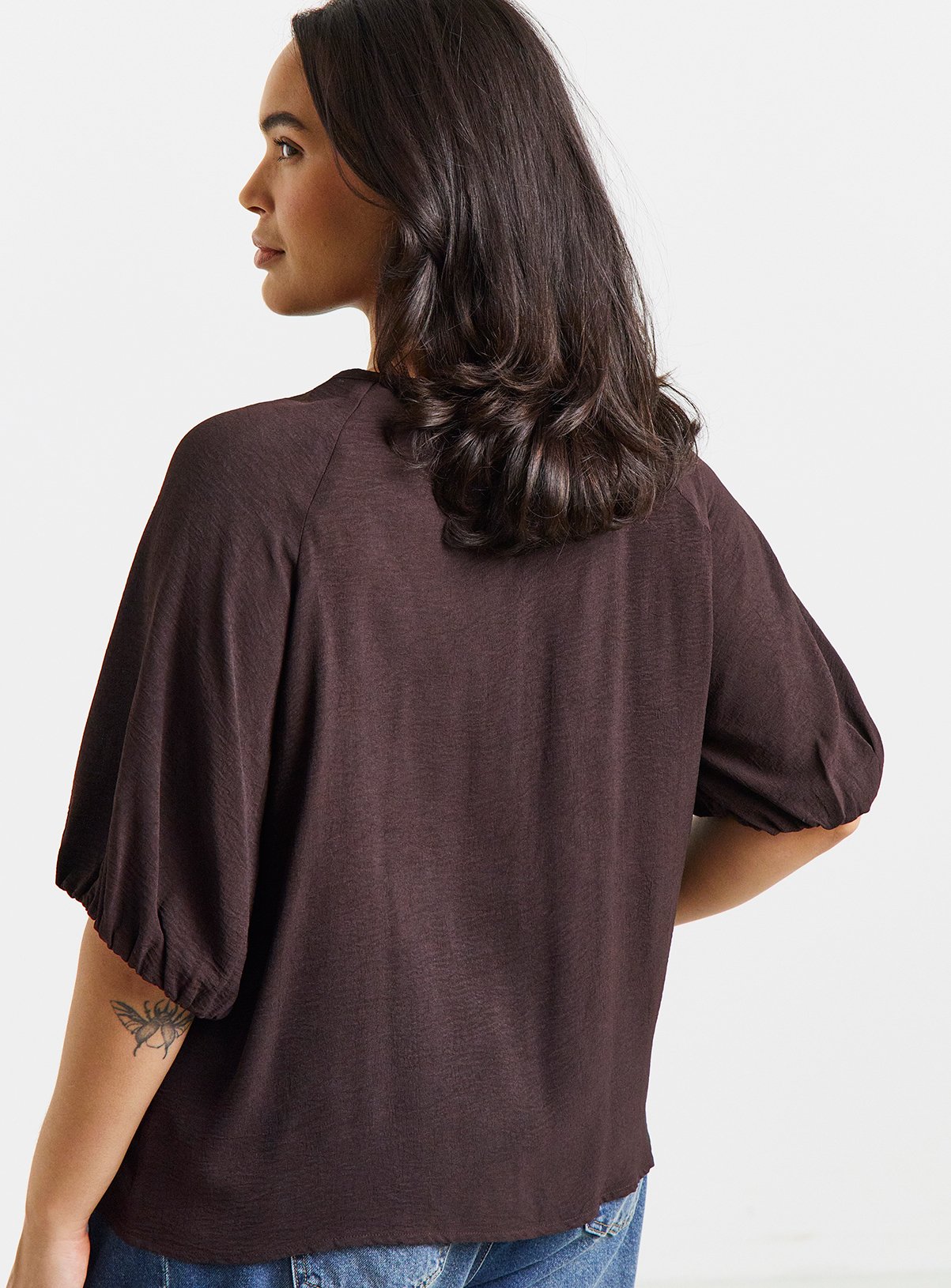SIMPLY BE Chocolate Bubble Sleeve Top 12 - Image 2 thumbnail