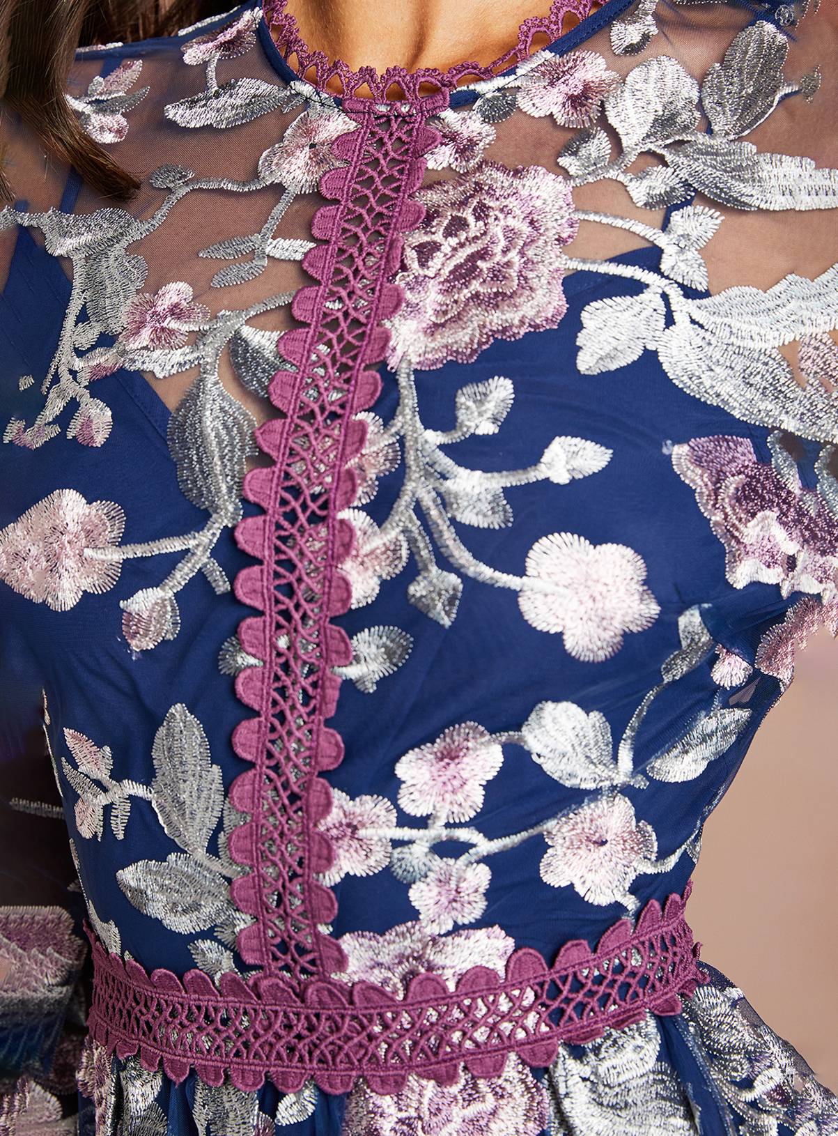 COAST Embroidered Mesh Long Sleeve Midi Dress 10 - Image 5