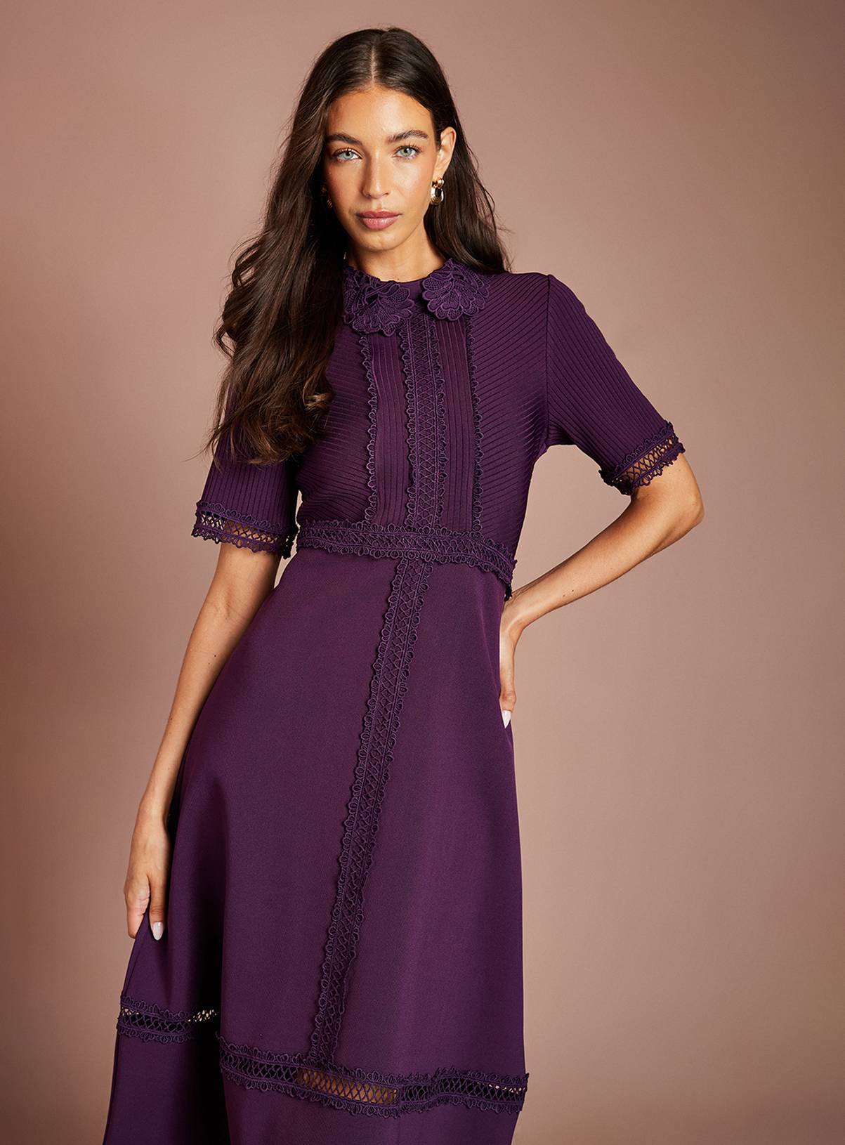 COAST Bandage Short Sleeve Lace Trim Collared Midi Dress 8 - Image 2