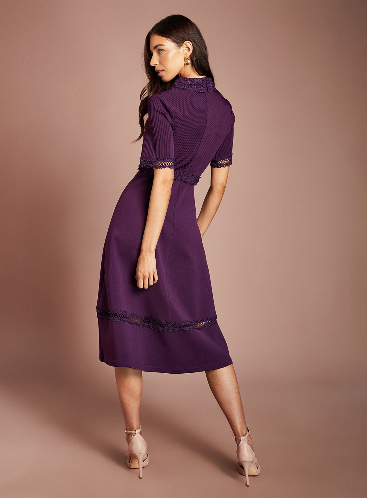 COAST Bandage Short Sleeve Lace Trim Collared Midi Dress 8 - Image 3 thumbnail