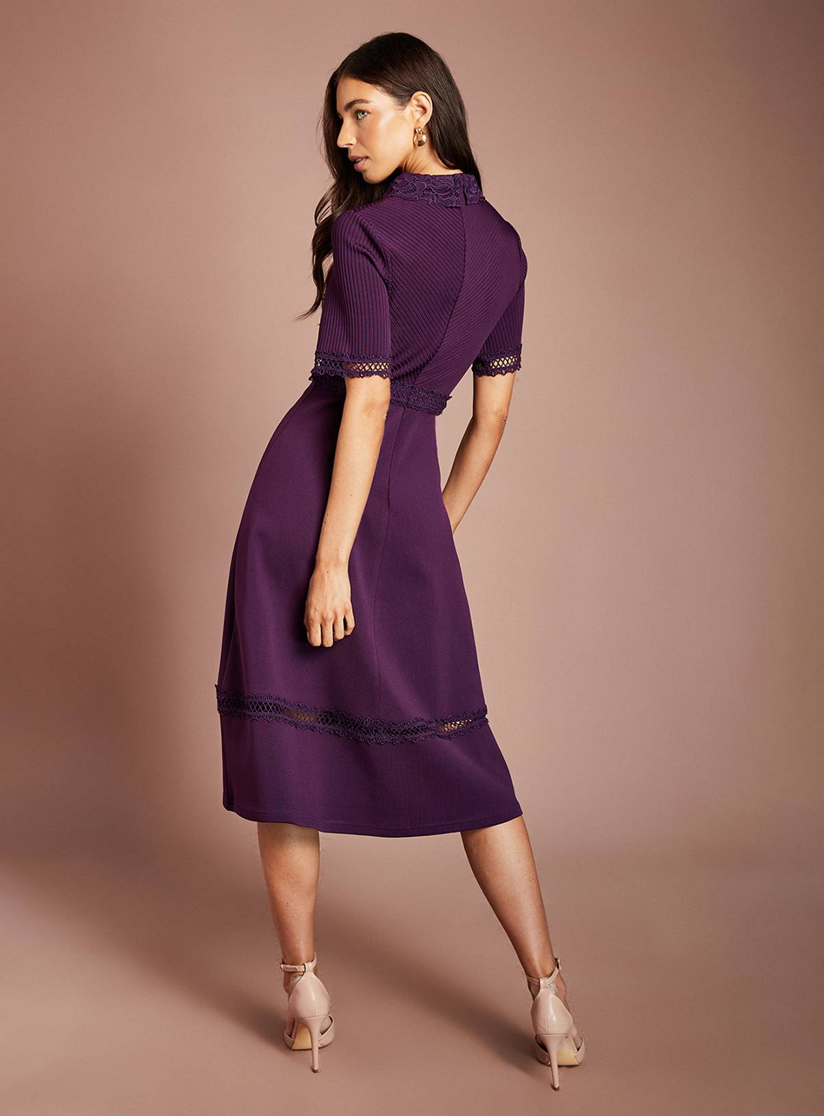 COAST Bandage Short Sleeve Lace Trim Collared Midi Dress 8 - Image 3