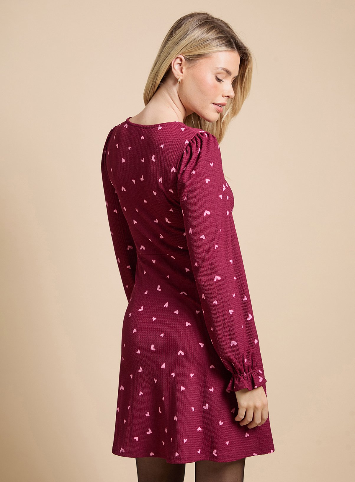 DOROTHY PERKINS Berry Hearts Jersey Mini Dress 10 - Image 3 thumbnail