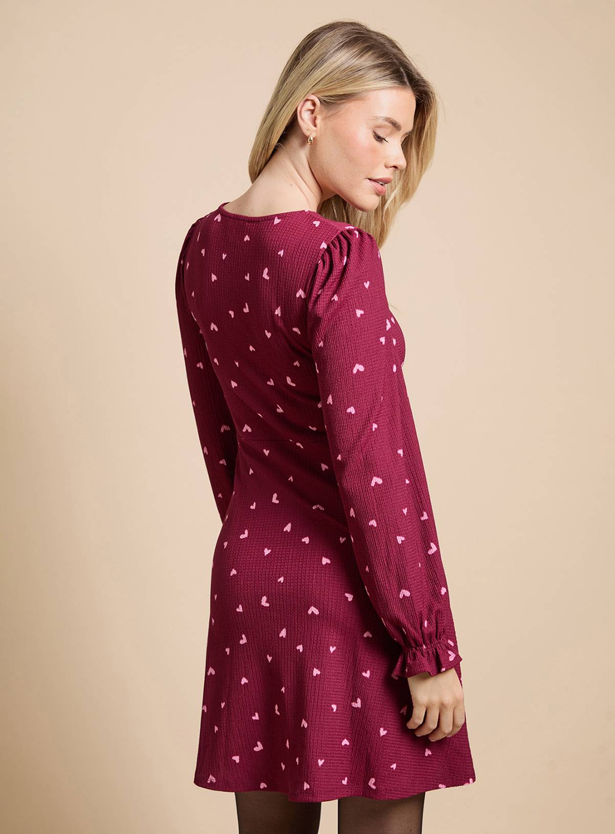 DOROTHY PERKINS Berry Hearts Jersey Mini Dress 10 - Image 3