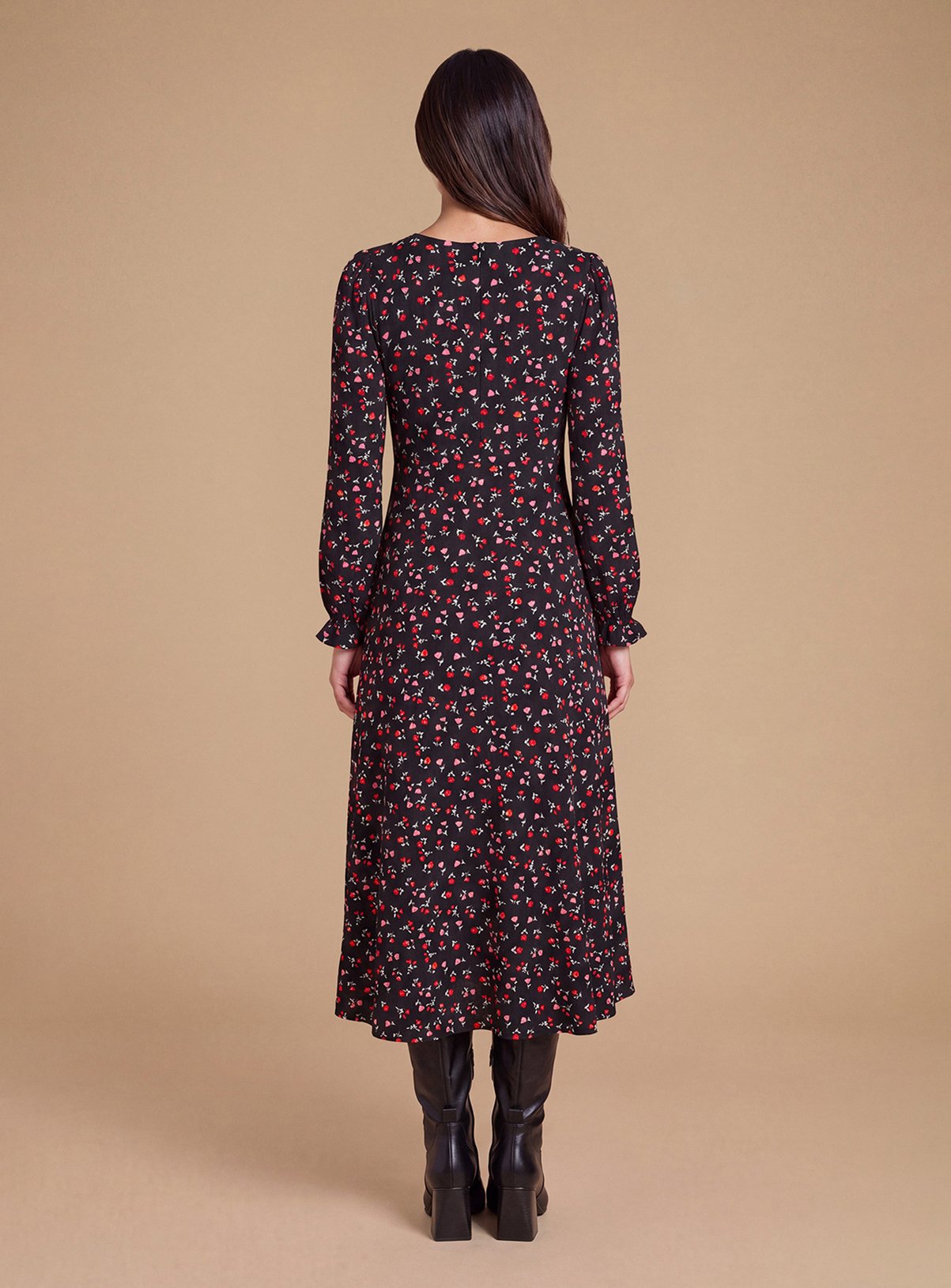DOROTHY PERKINS Petite Black Floral V Neck Jersey Midi Dress 8 - Image 2 thumbnail