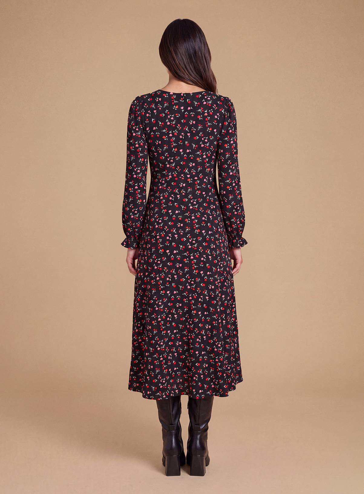 DOROTHY PERKINS Petite Black Floral V Neck Jersey Midi Dress 8 - Image 2