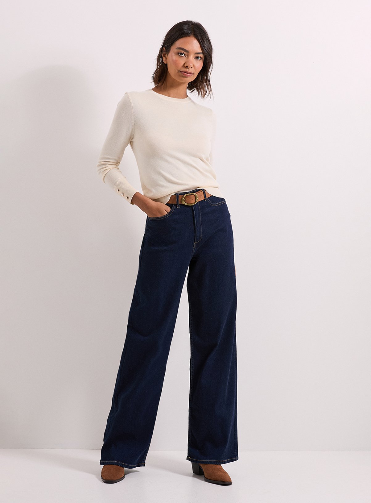 DOROTHY PERKINS Ivory Crew Neck Button Cuff Jumper S - Image 2 thumbnail