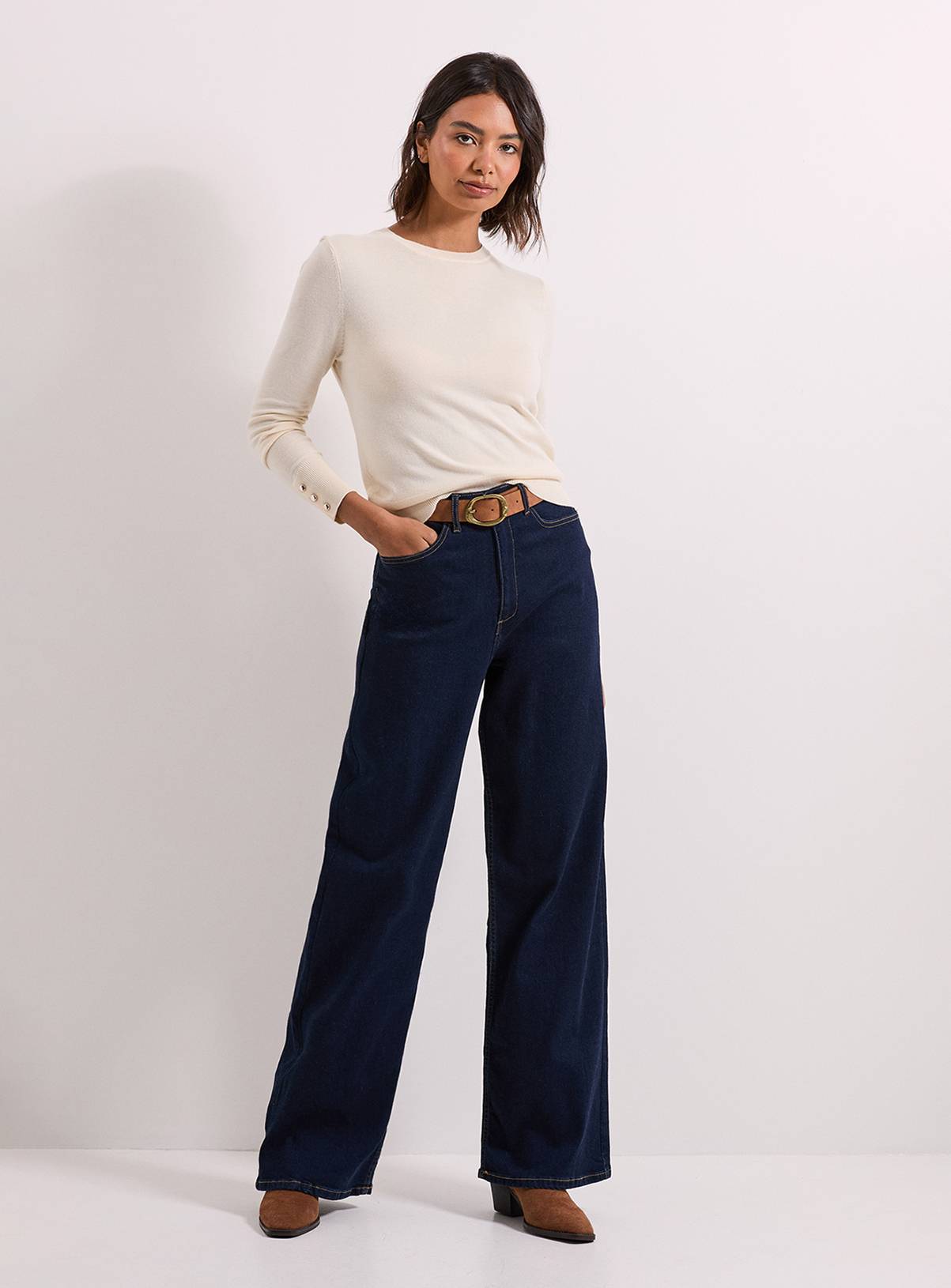 DOROTHY PERKINS Ivory Crew Neck Button Cuff Jumper S - Image 2