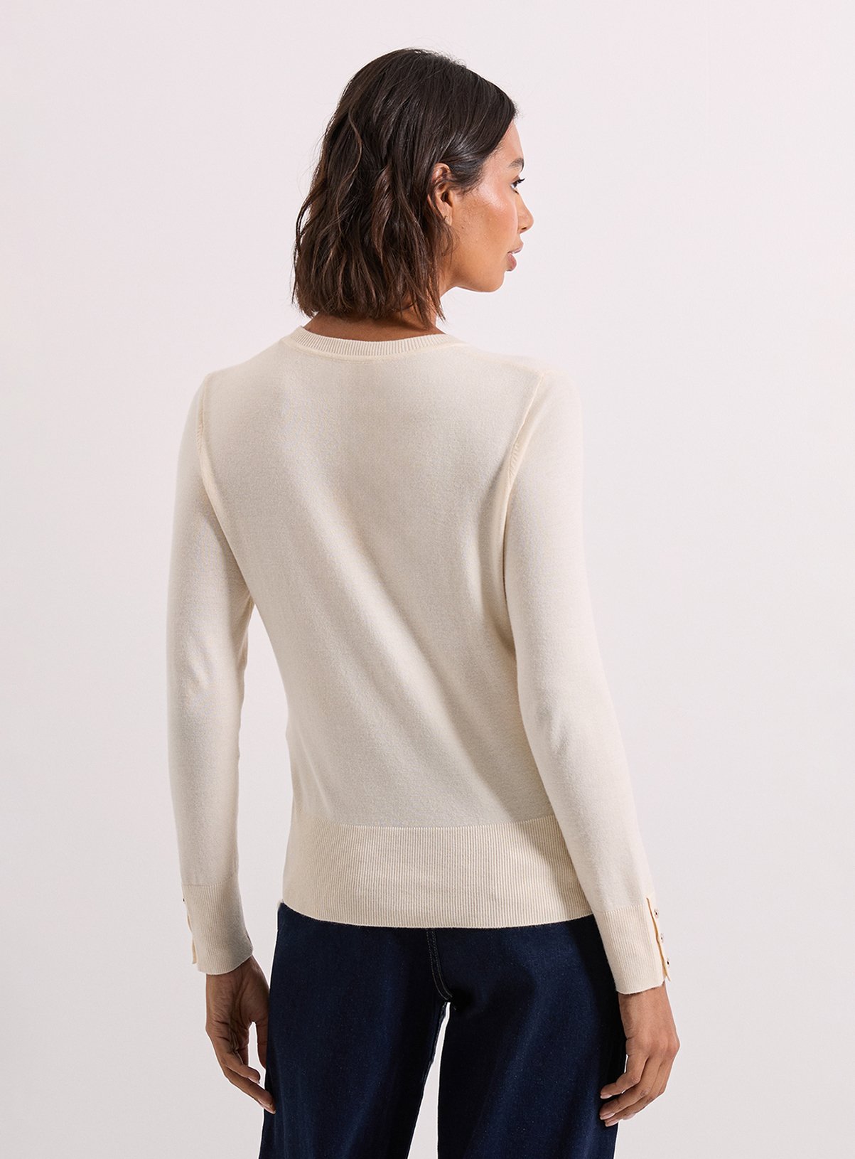 DOROTHY PERKINS Ivory Crew Neck Button Cuff Jumper S - Image 3 thumbnail