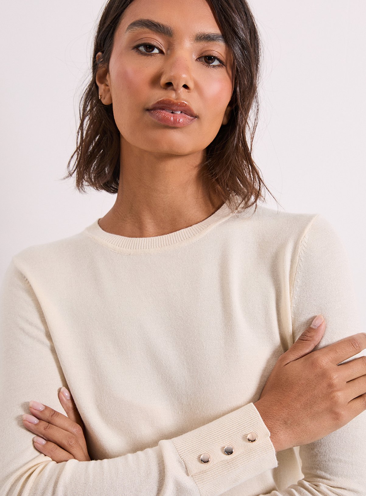DOROTHY PERKINS Ivory Crew Neck Button Cuff Jumper S - Image 4 thumbnail