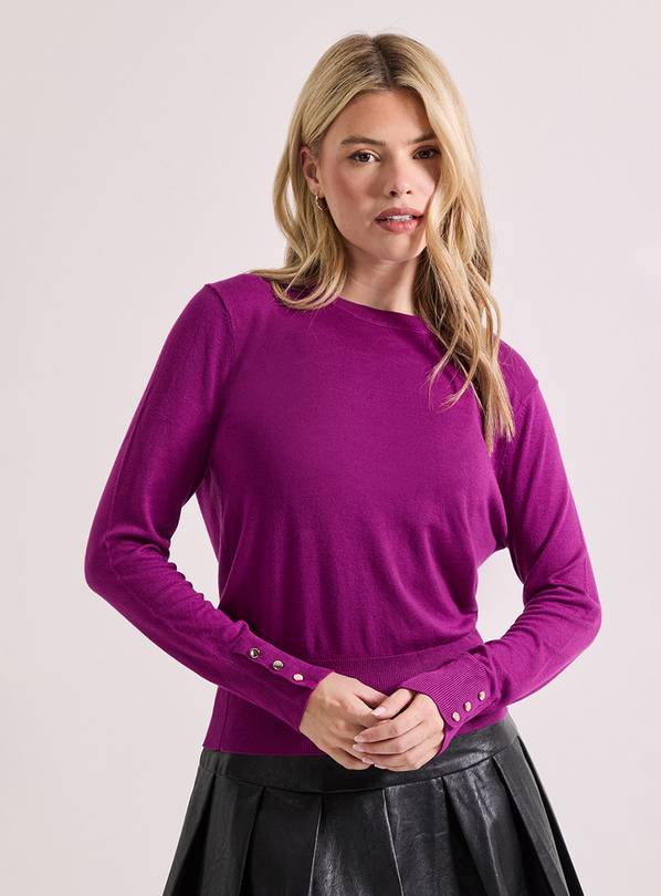 DOROTHY PERKINS Plum Crew Neck Button Cuff Jumper M
