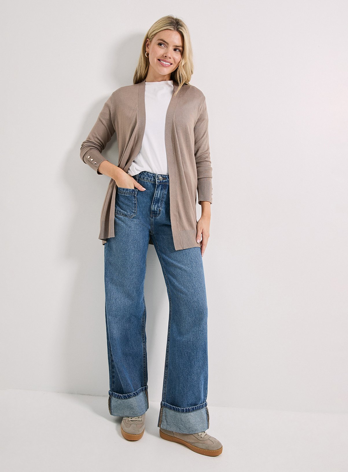 DOROTHY PERKINS Stone Longline Button Cuff Cardigan XL - Image 2 thumbnail
