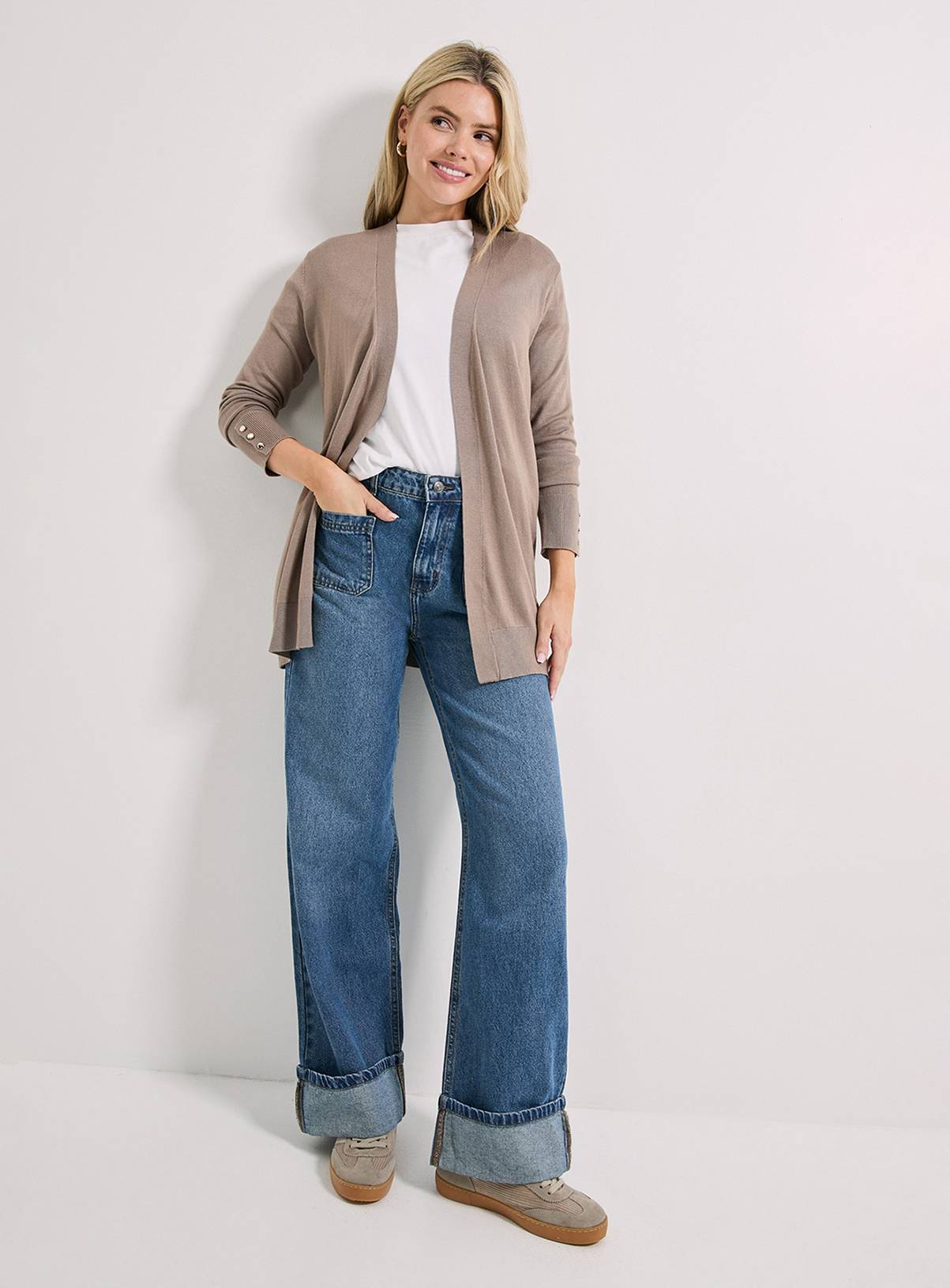 DOROTHY PERKINS Stone Longline Button Cuff Cardigan XL - Image 2