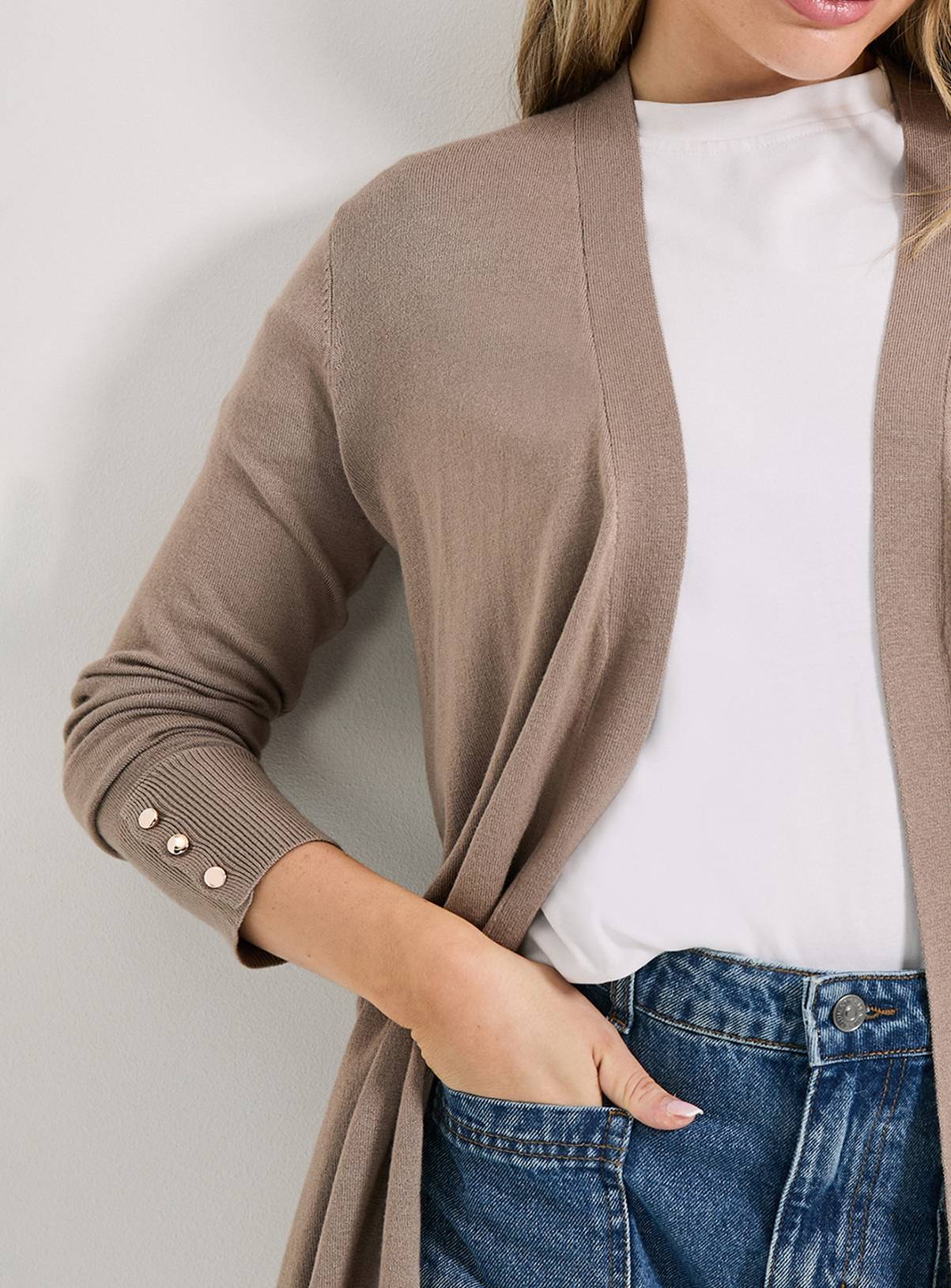 DOROTHY PERKINS Stone Longline Button Cuff Cardigan XL - Image 4
