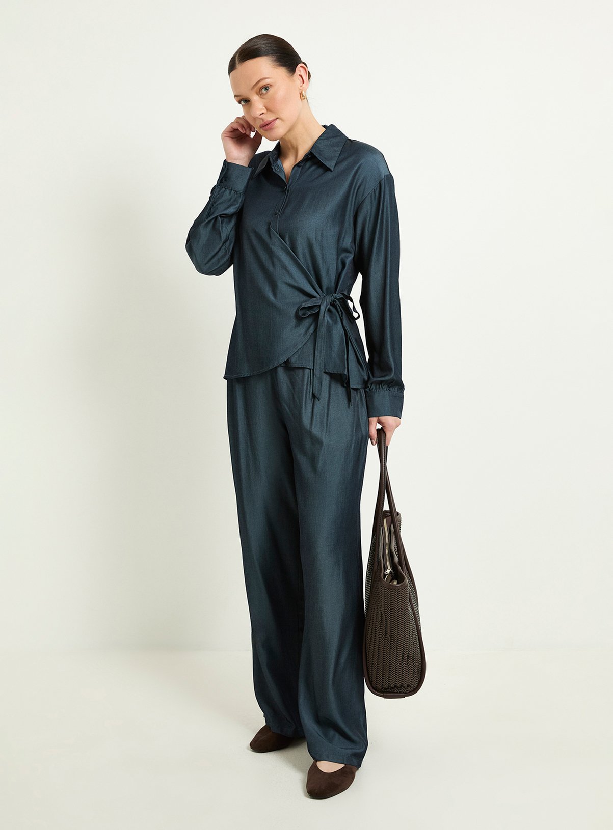 WALLIS Denim Look Tie Side Shirt Co-Ord 14 - Image 2 thumbnail