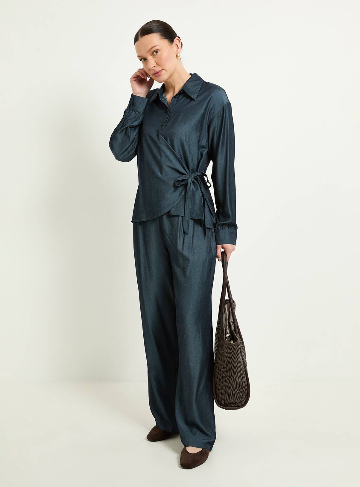 WALLIS Denim Look Tie Side Shirt Co-Ord 14 - Image 2