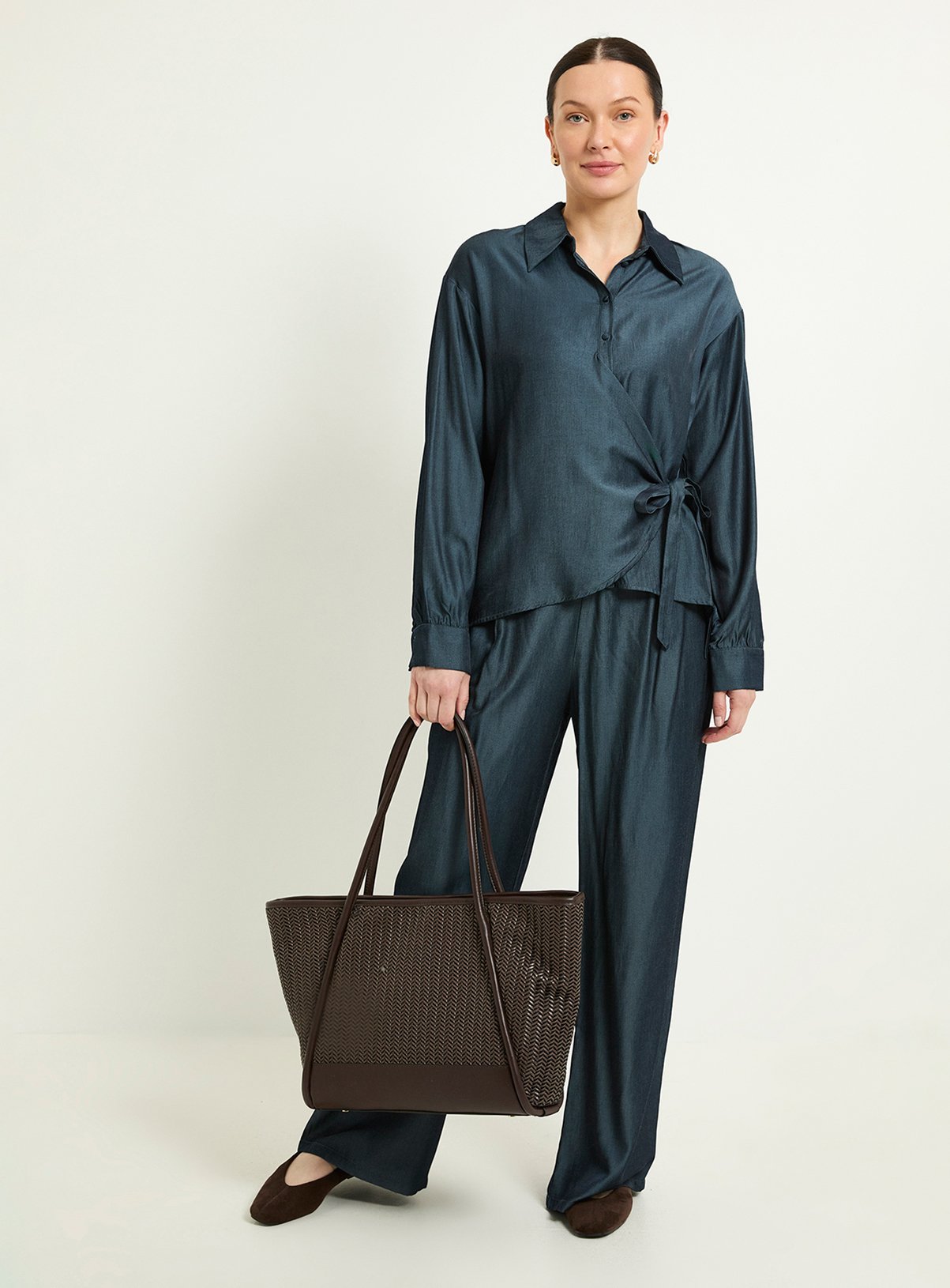 WALLIS Denim Look Wide Leg Trouser Co-Ord 22 - Image 2 thumbnail