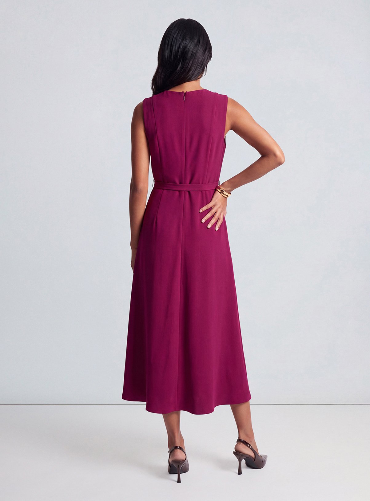 PRINCIPLES Signature Crepe Draped Bodice Fit and Flare Midi Dress 20 - Image 3 thumbnail