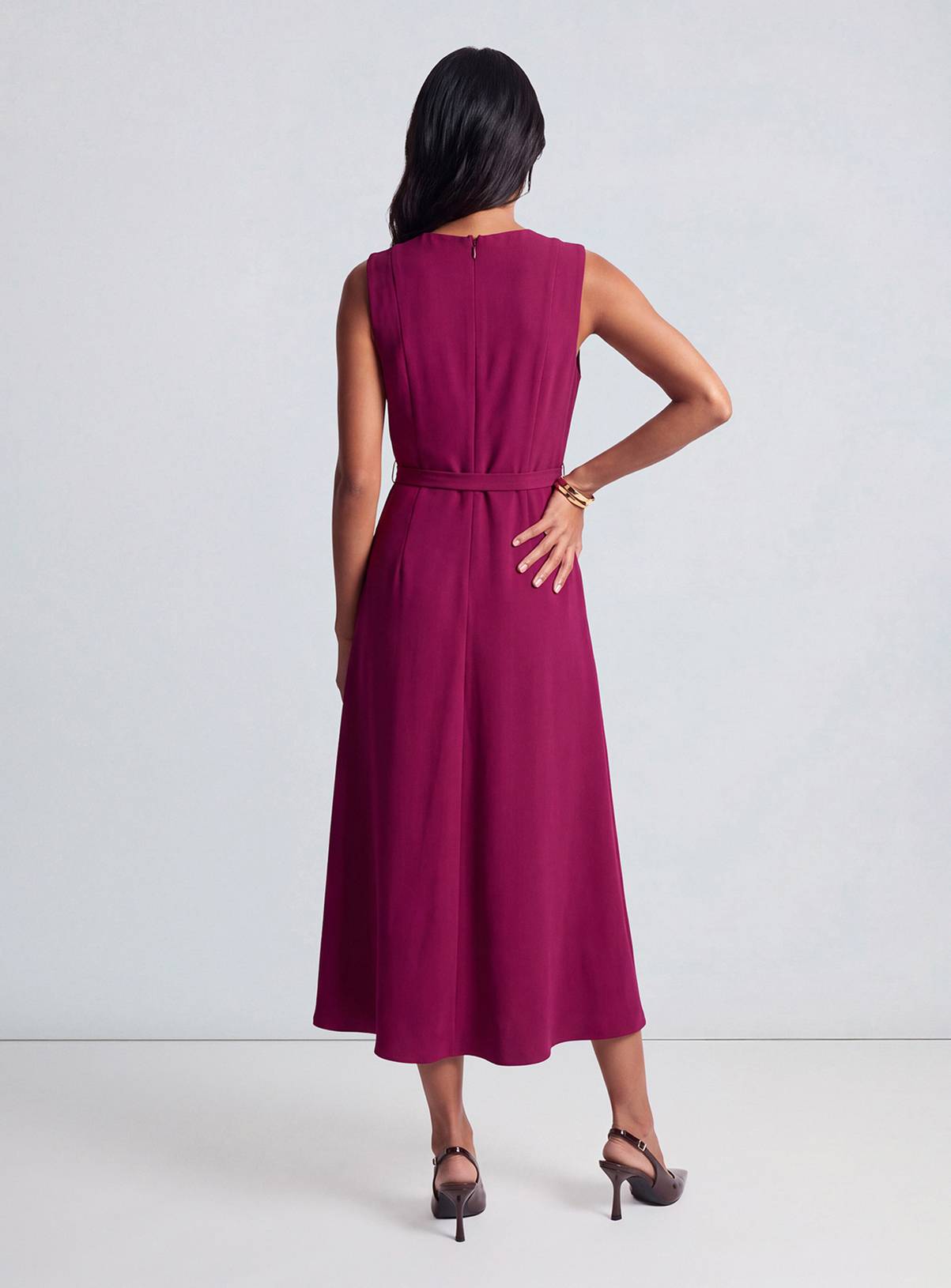PRINCIPLES Signature Crepe Draped Bodice Fit and Flare Midi Dress 20 - Image 3