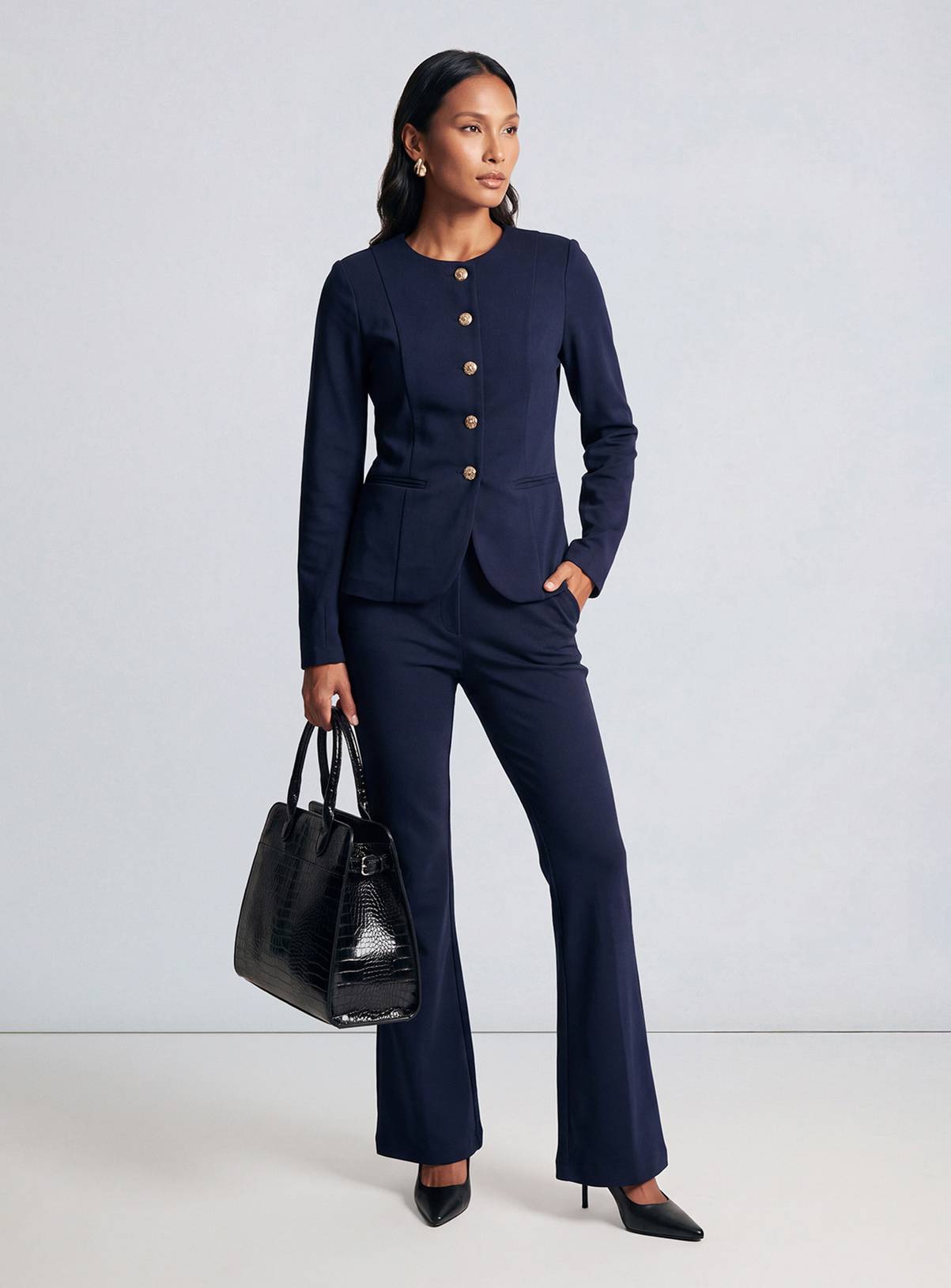 PRINCIPLES Compact Jersey Collarless Button Down Blazer 16 - Image 1