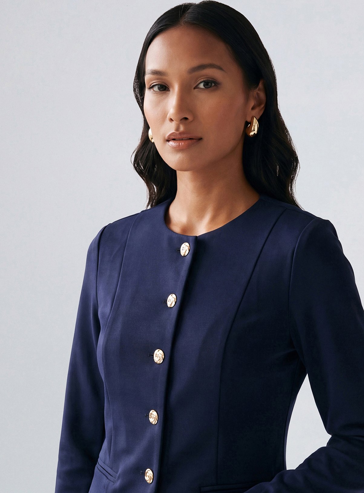 PRINCIPLES Compact Jersey Collarless Button Down Blazer 20 - Image 2 thumbnail