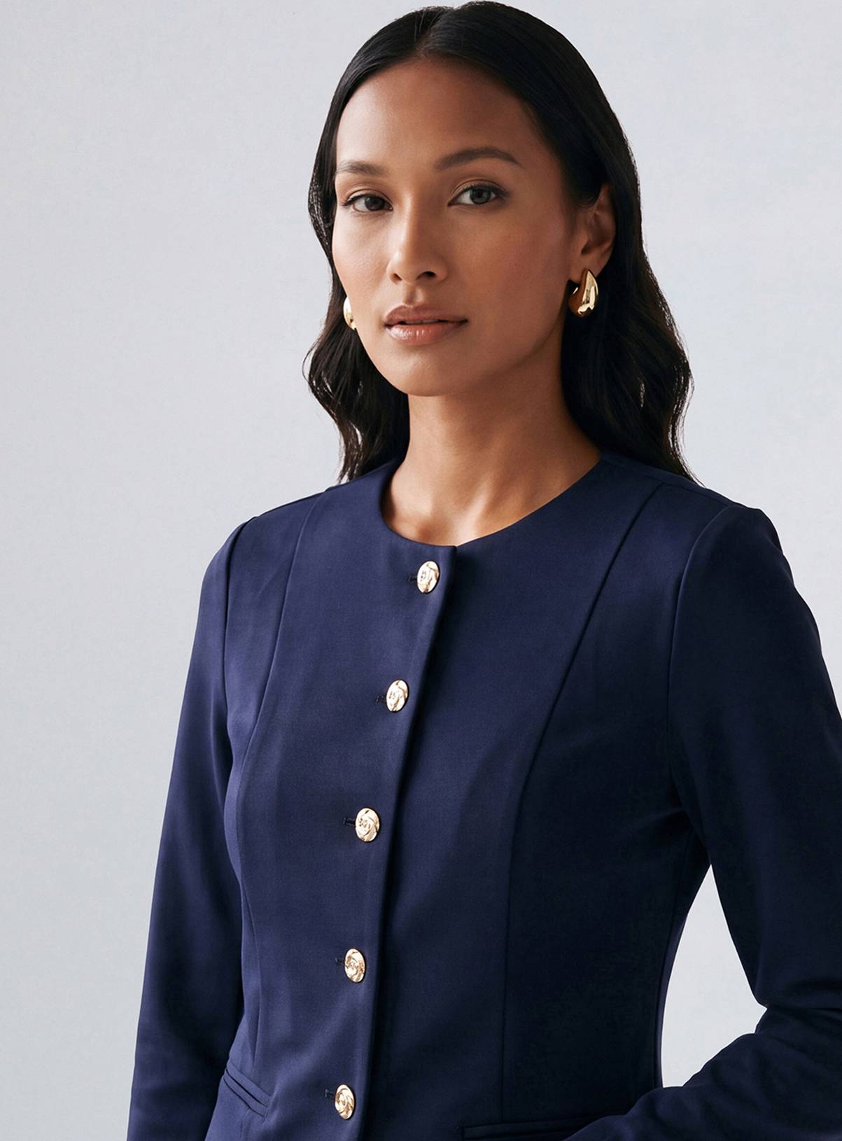 PRINCIPLES Compact Jersey Collarless Button Down Blazer 20 - Image 2
