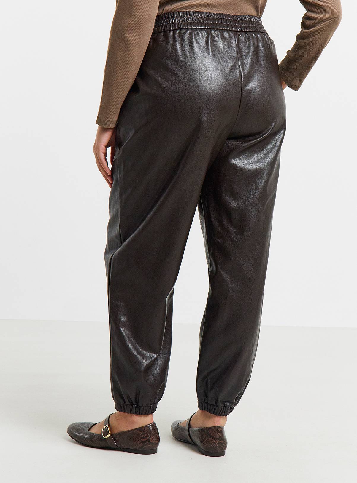 SIMPLY BE Chocolate Balloon PU Trousers 24 - Image 2