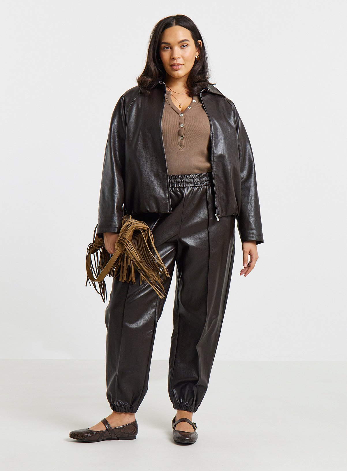 SIMPLY BE Chocolate Balloon PU Trousers 24 - Image 3 thumbnail