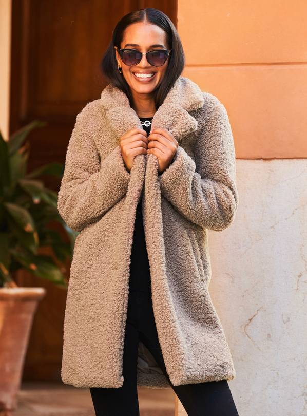 SOSANDAR Taupe Super Cosy Borg Coat 18