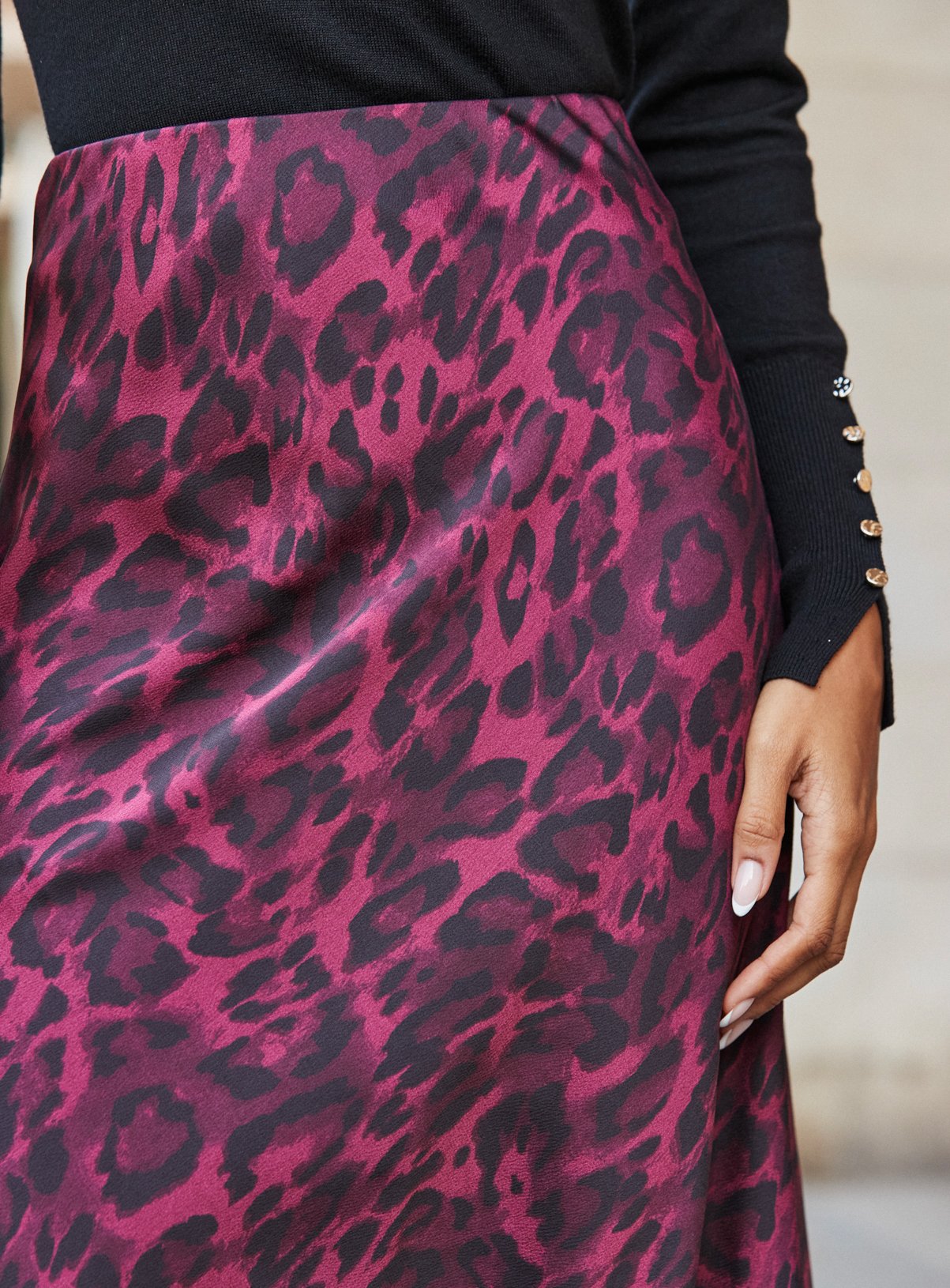 SOSANDAR Burgundy Leopard Print Satin Skirt 14 - Image 2 thumbnail