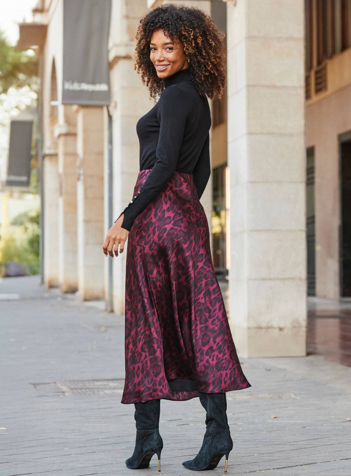 SOSANDAR Burgundy Leopard Print Satin Skirt 14 - Image 4