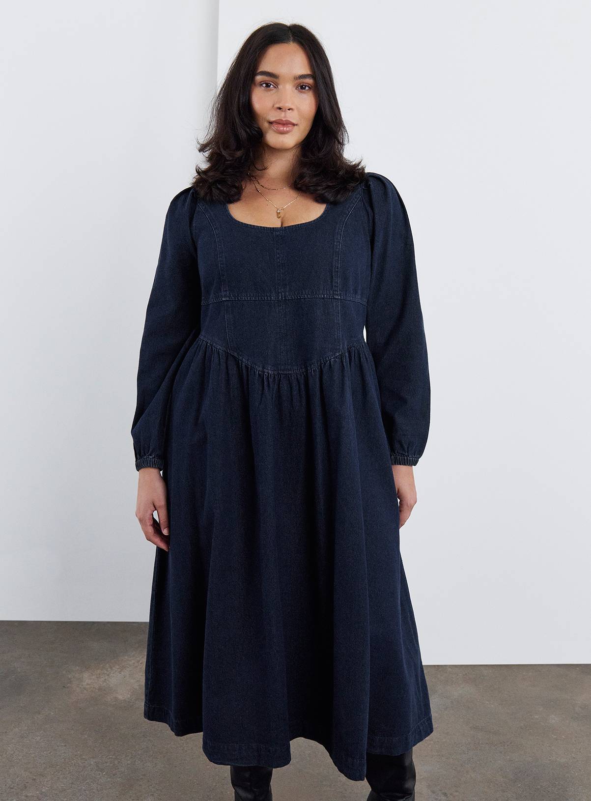 SIMPLY BE Denim Long Sleeve Midaxi Picnic Dress 20 - Image 3