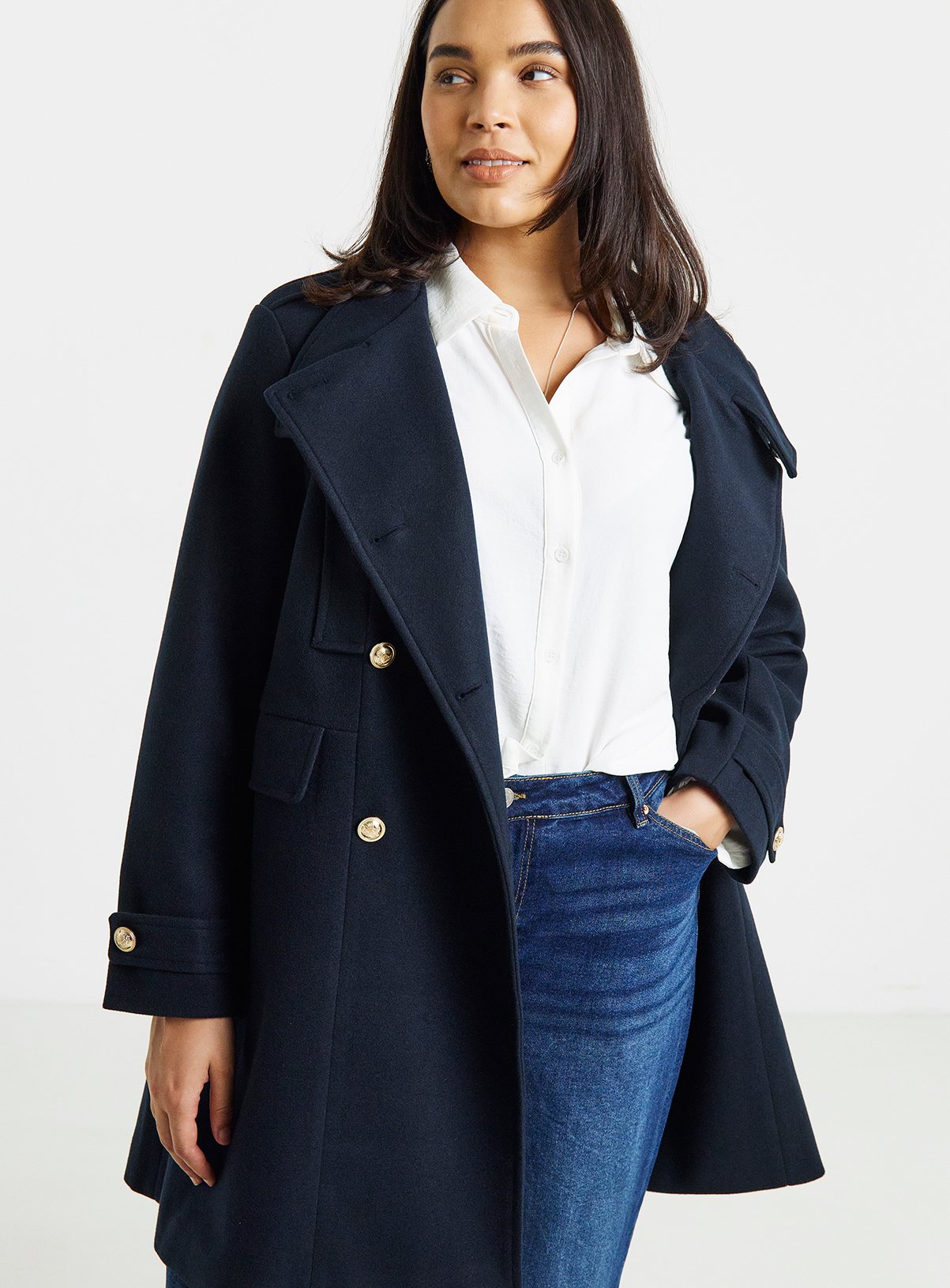 SIMPLY BE Funnel Neck Military Coat 18 - Image 3 thumbnail