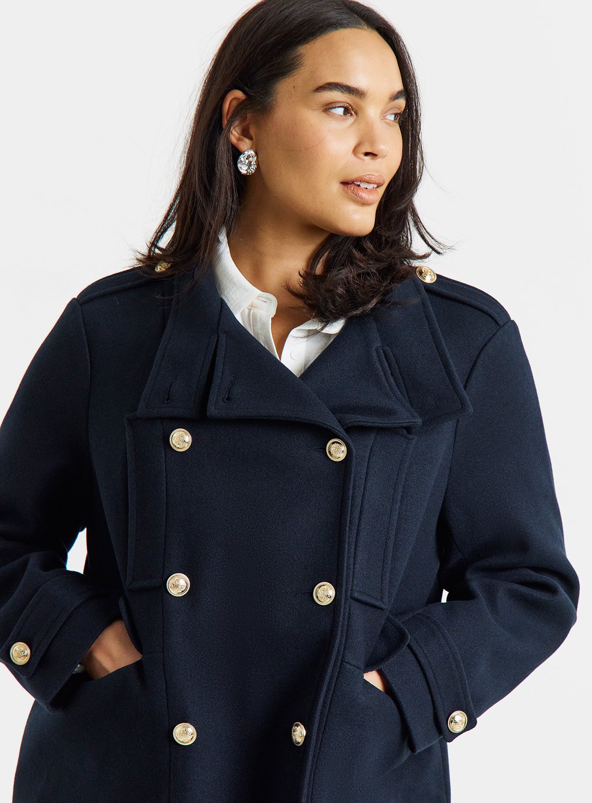SIMPLY BE Funnel Neck Military Coat 18 - Image 4 thumbnail