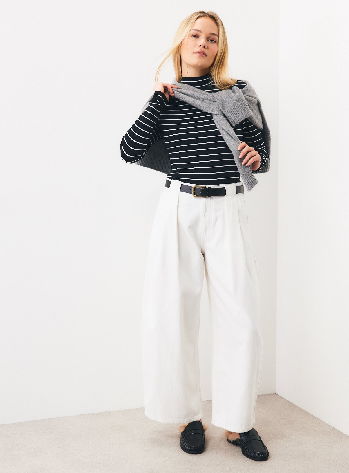 Black Rib Roll Neck Stripe Top 20 - Image 2 thumbnail