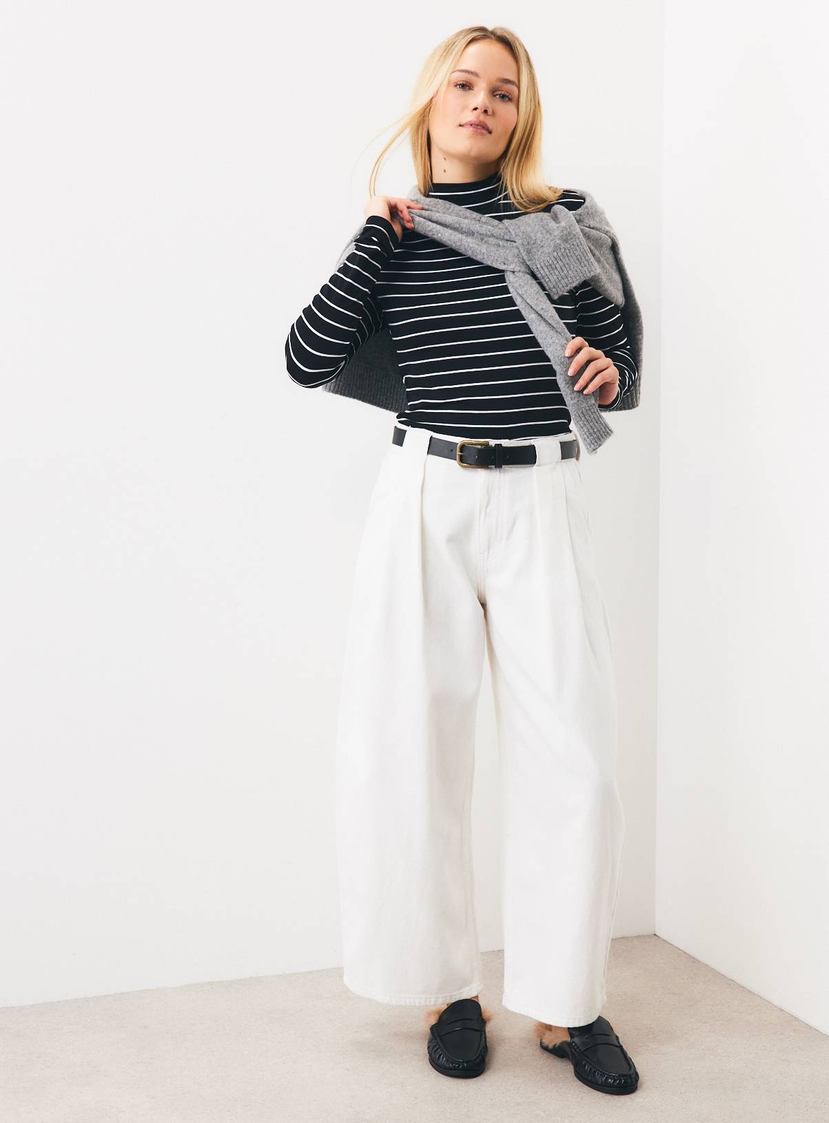 Black Rib Roll Neck Stripe Top 20 - Image 2
