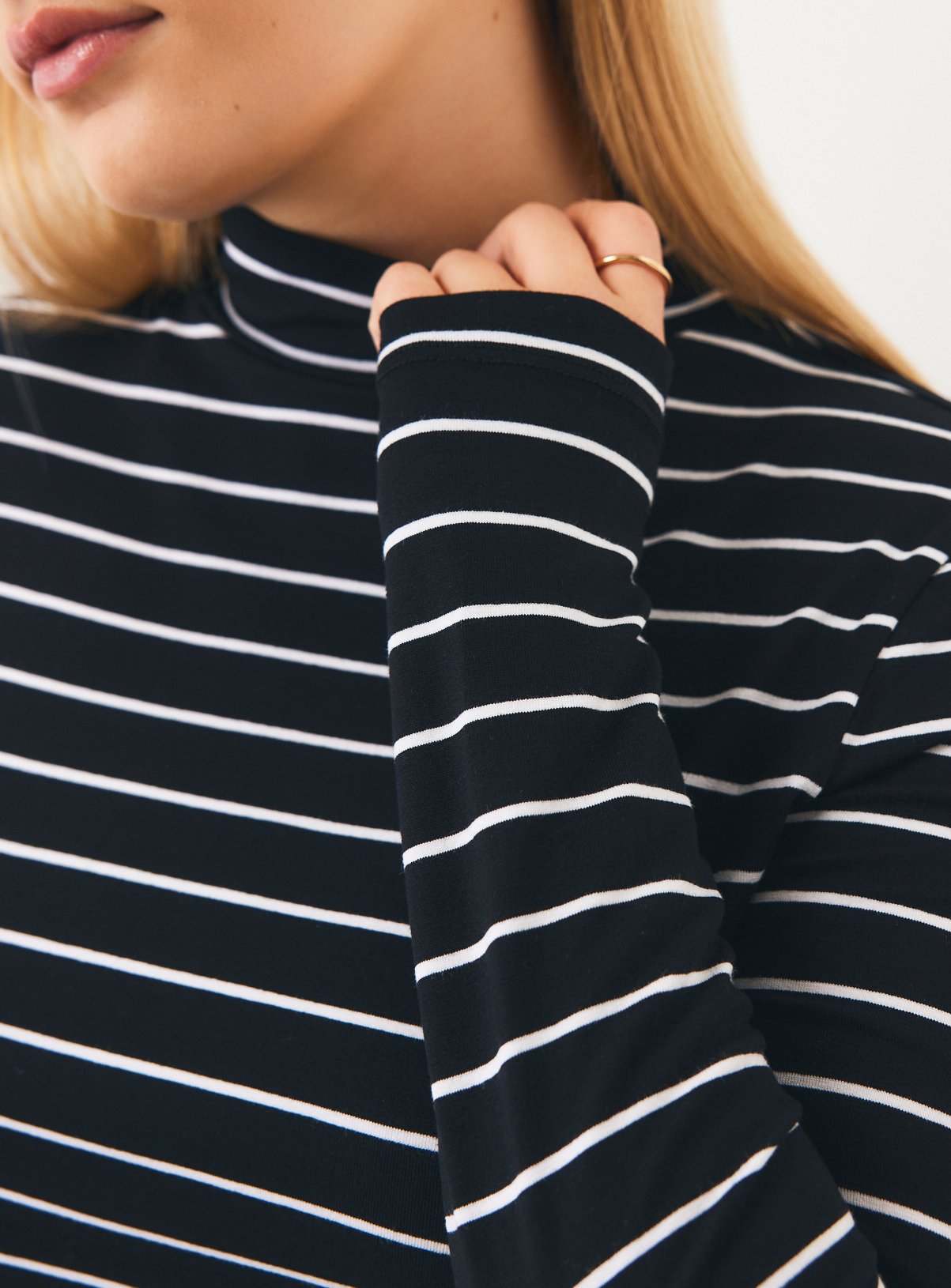 Black Rib Roll Neck Stripe Top 20 - Image 3 thumbnail