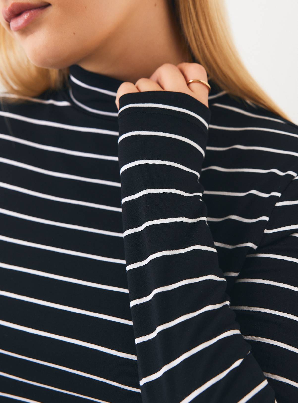 Black Rib Roll Neck Stripe Top 20 - Image 3