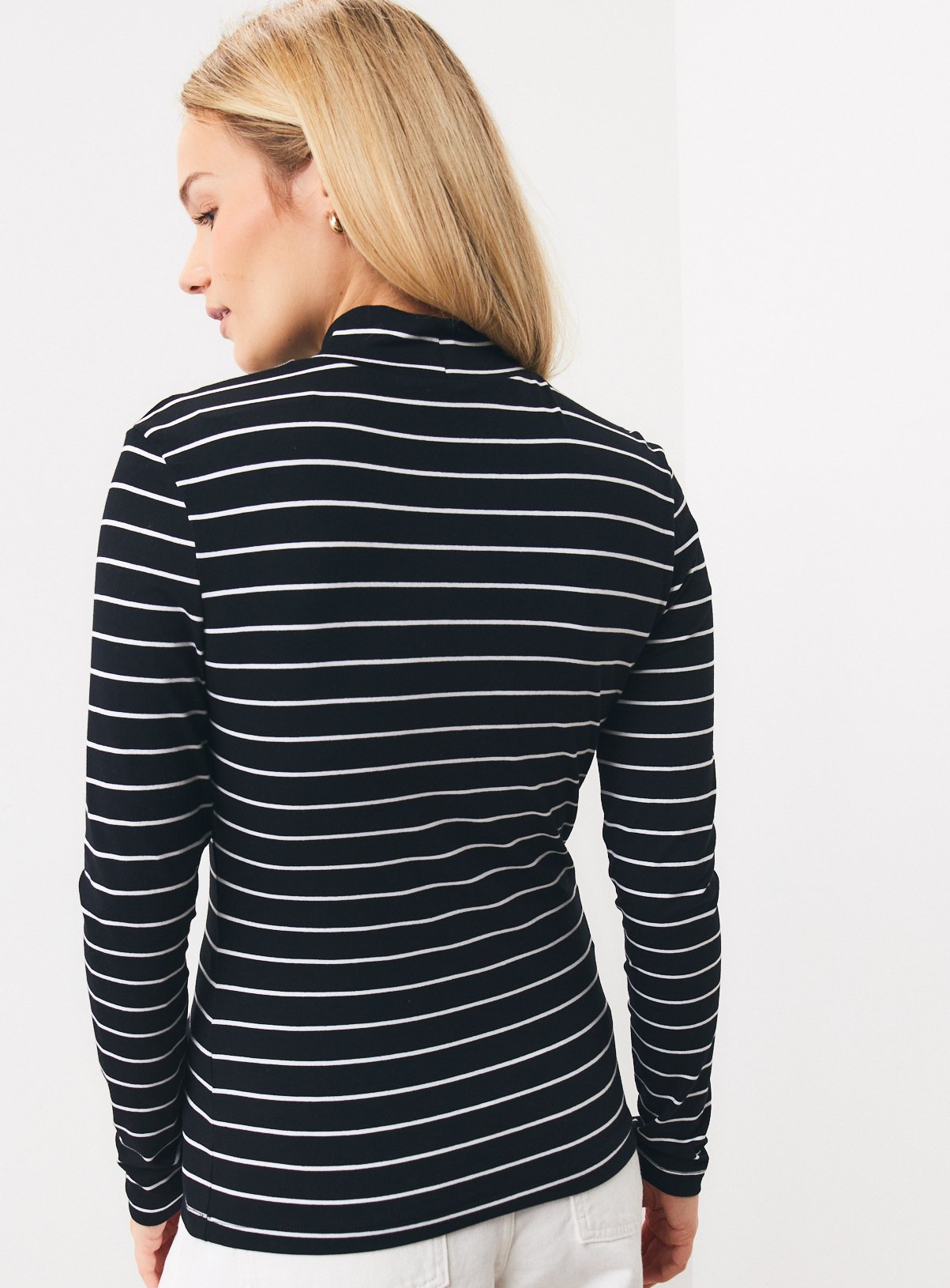 Black Rib Roll Neck Stripe Top 20 - Image 4 thumbnail