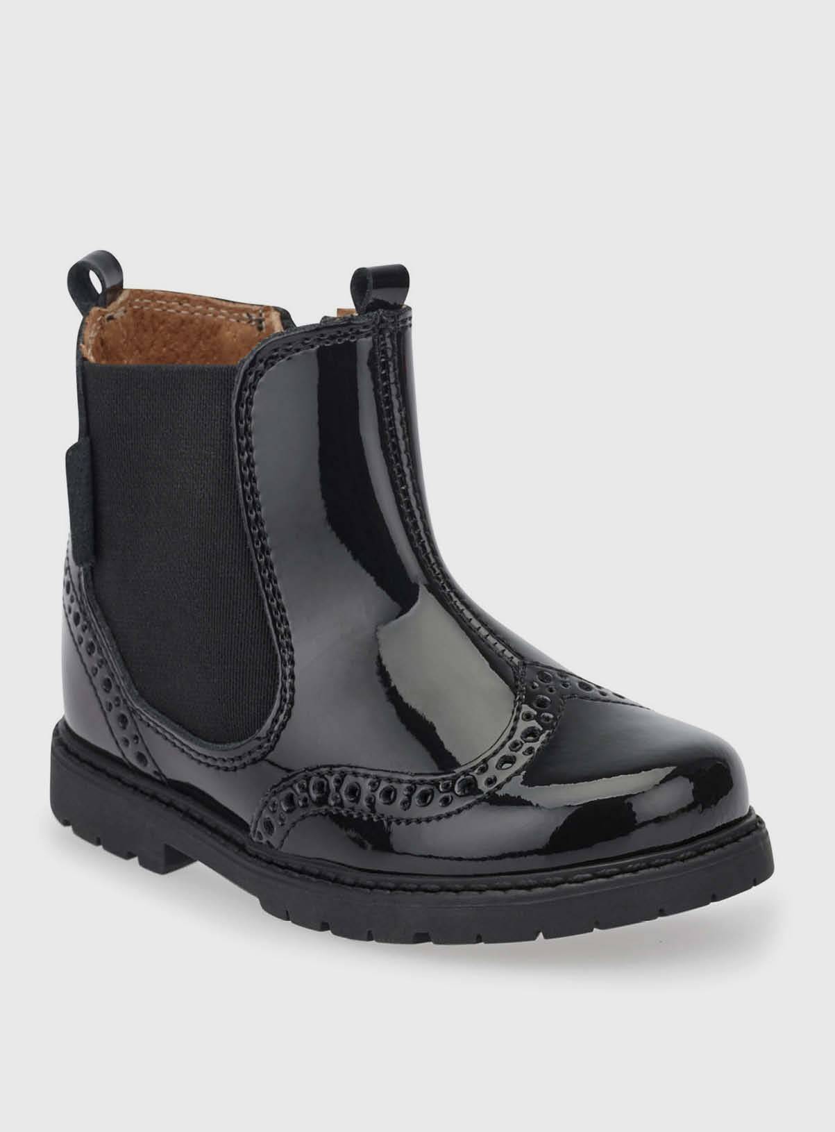 START-RITE Chelsea Black Patent Girls Zipup Ankle Boots 7 Infant - Image 4