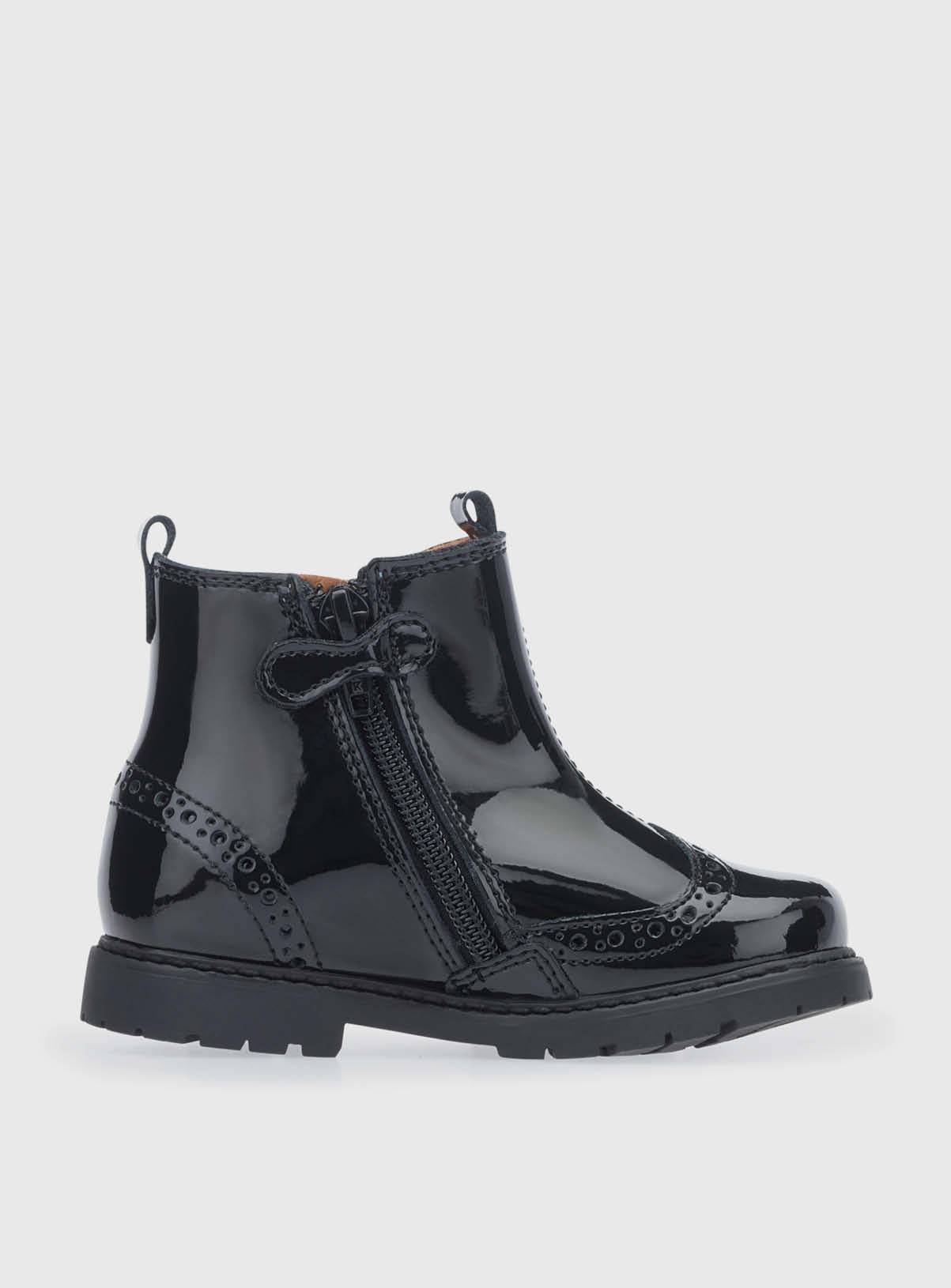 START-RITE Chelsea Black Patent Girls Zipup Ankle Boots 7 Infant - Image 5