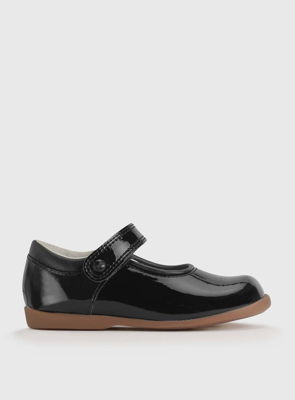 START-RITE Slide Black Patent Girls Rip Tape Shoes 4.5 Infant - Image 1