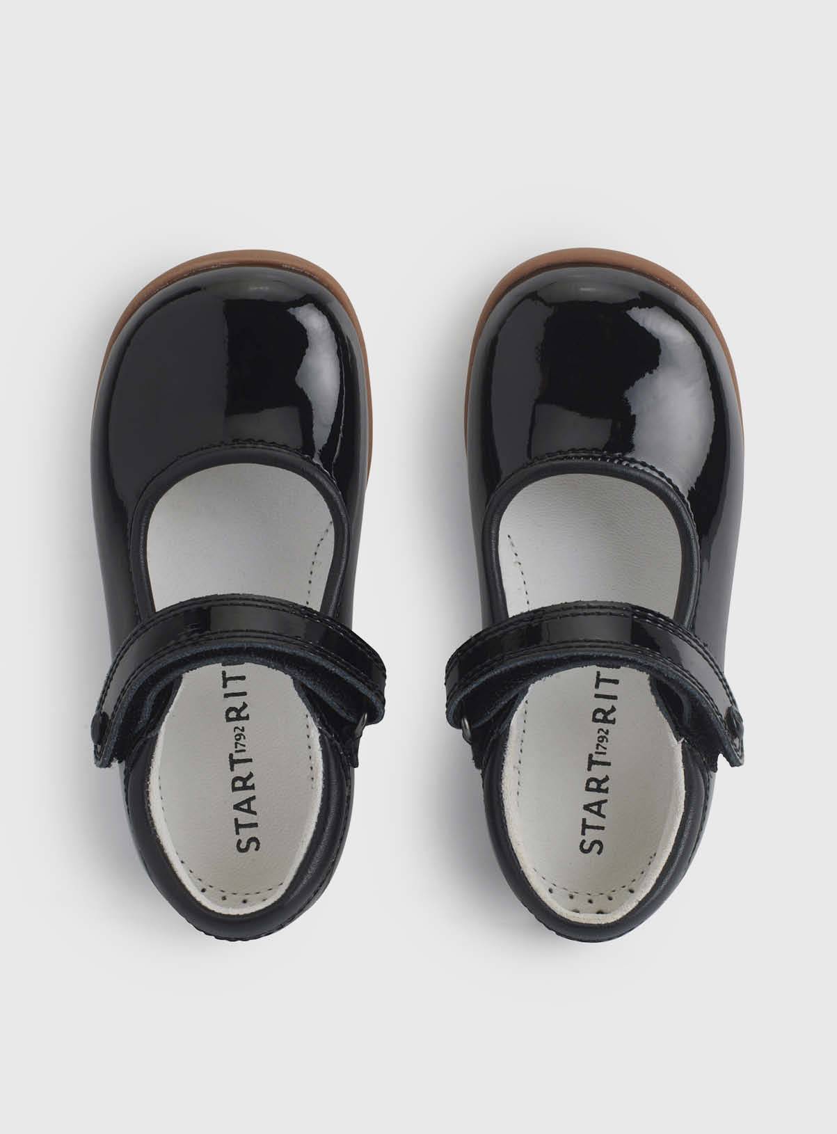START-RITE Slide Black Patent Girls Rip Tape Shoes 4.5 Infant - Image 2