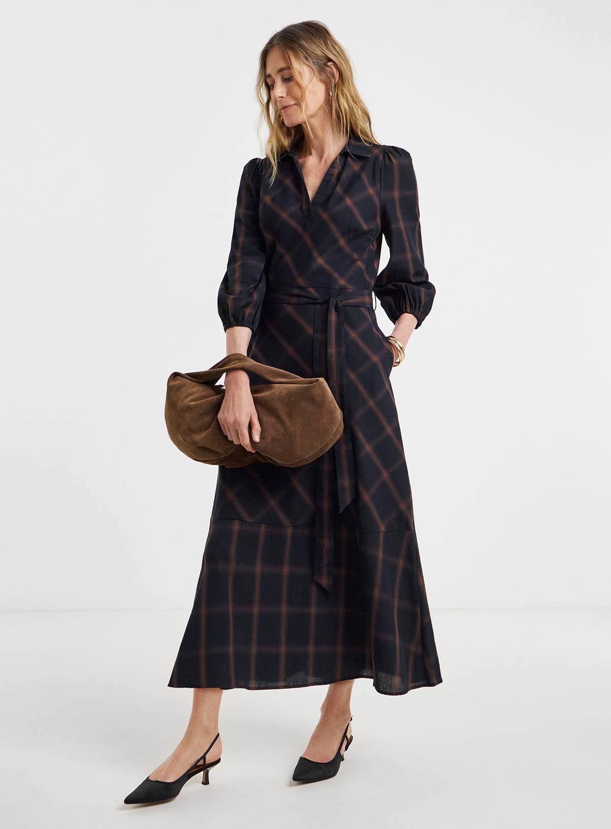 JD WILLIAMS Check Belted Shirt Dress 12 - Image 1