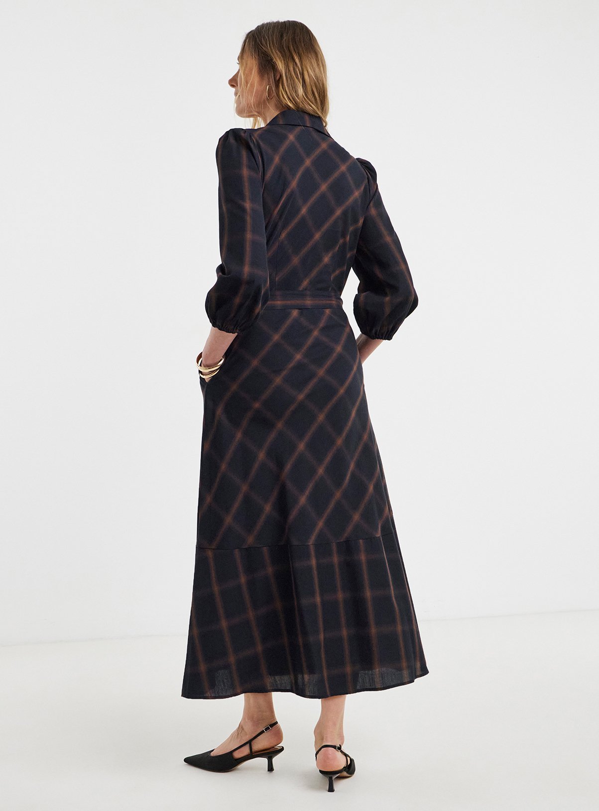 JD WILLIAMS Check Belted Shirt Dress 12 - Image 3 thumbnail